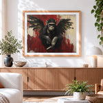 Finished graffiti chimpanzee with wings paint by numbers artwork displayed as home decor