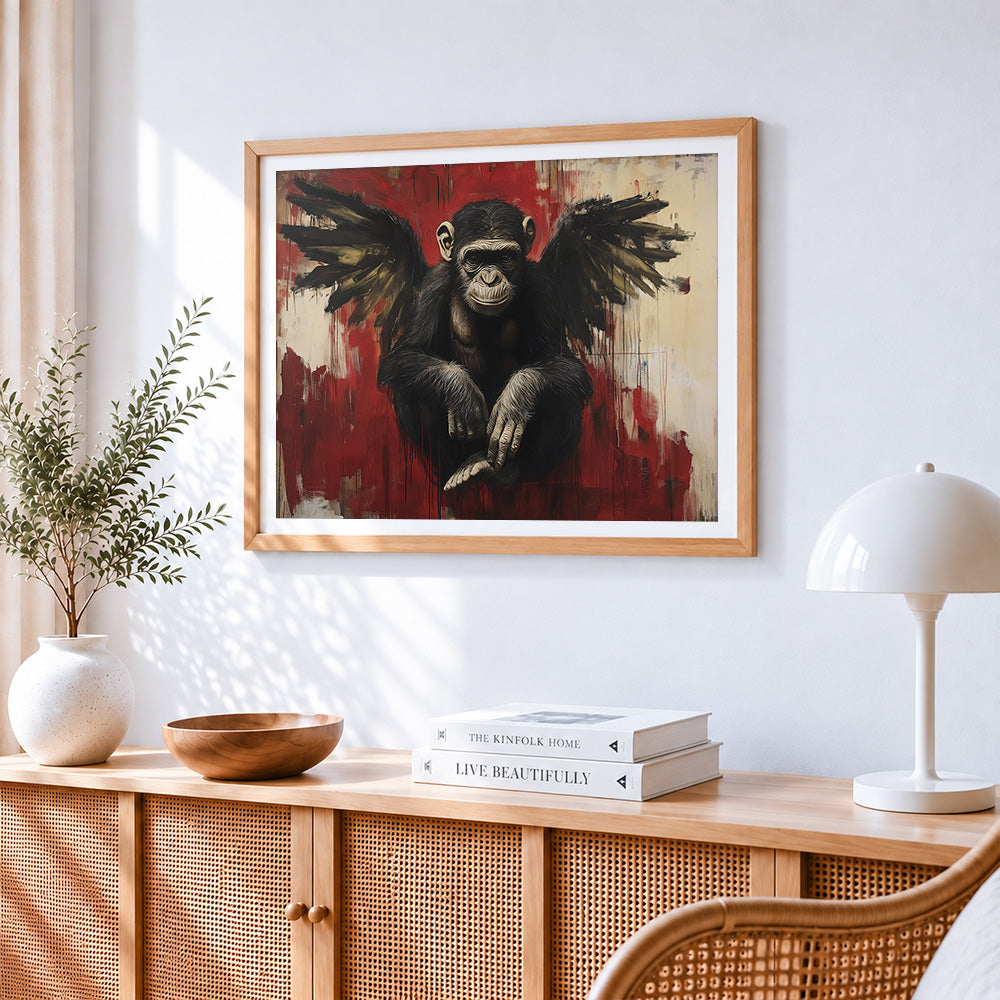 Graffiti chimpanzee with wings paint by numbers artwork displayed on wall as home decor