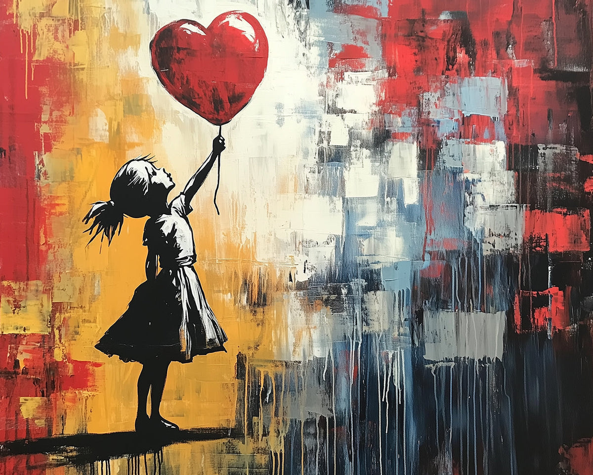 Graffiti girl with red balloon paint by numbers kit for beginners