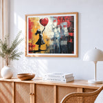 Graffiti girl with red balloon paint by numbers artwork displayed on wall as home decor