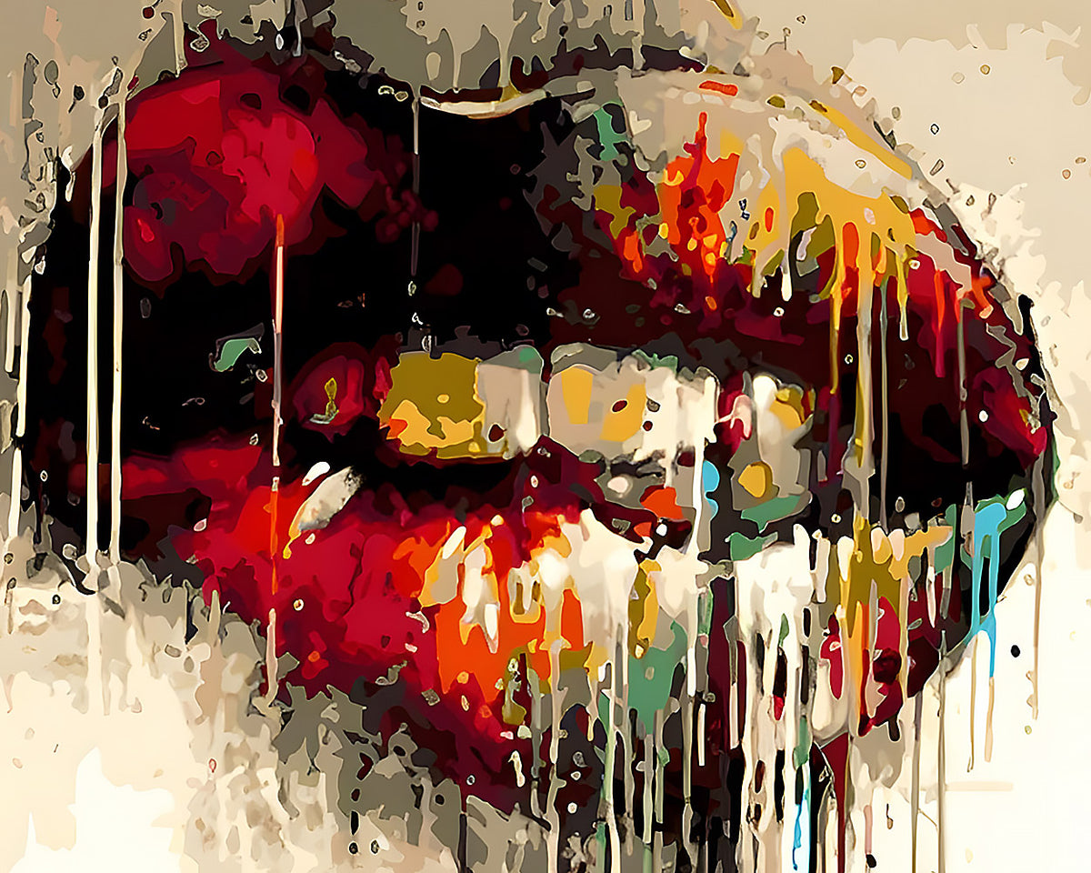 Graffiti red lips cross stitch kit for beginners
