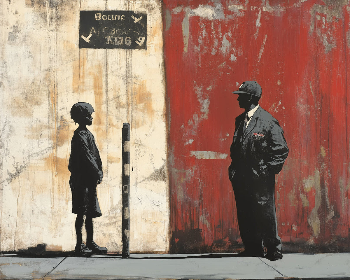 Graffiti-style boy and guard paint by numbers kit for beginners