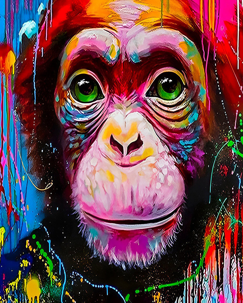 Graffiti style chimpanzee portrait cross stitch kit for beginners