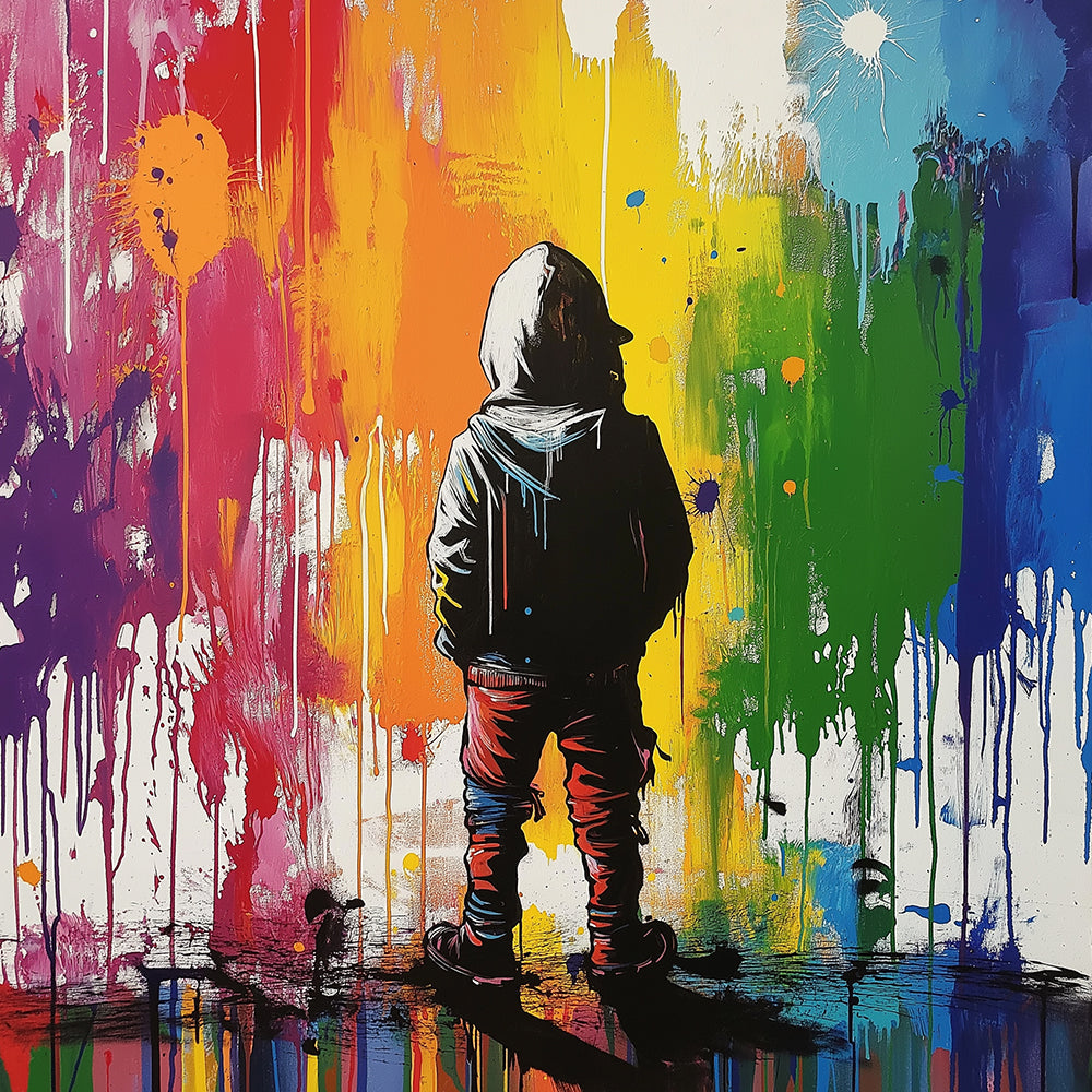 Graffiti style cool hooded boy cross stitch kit for beginners