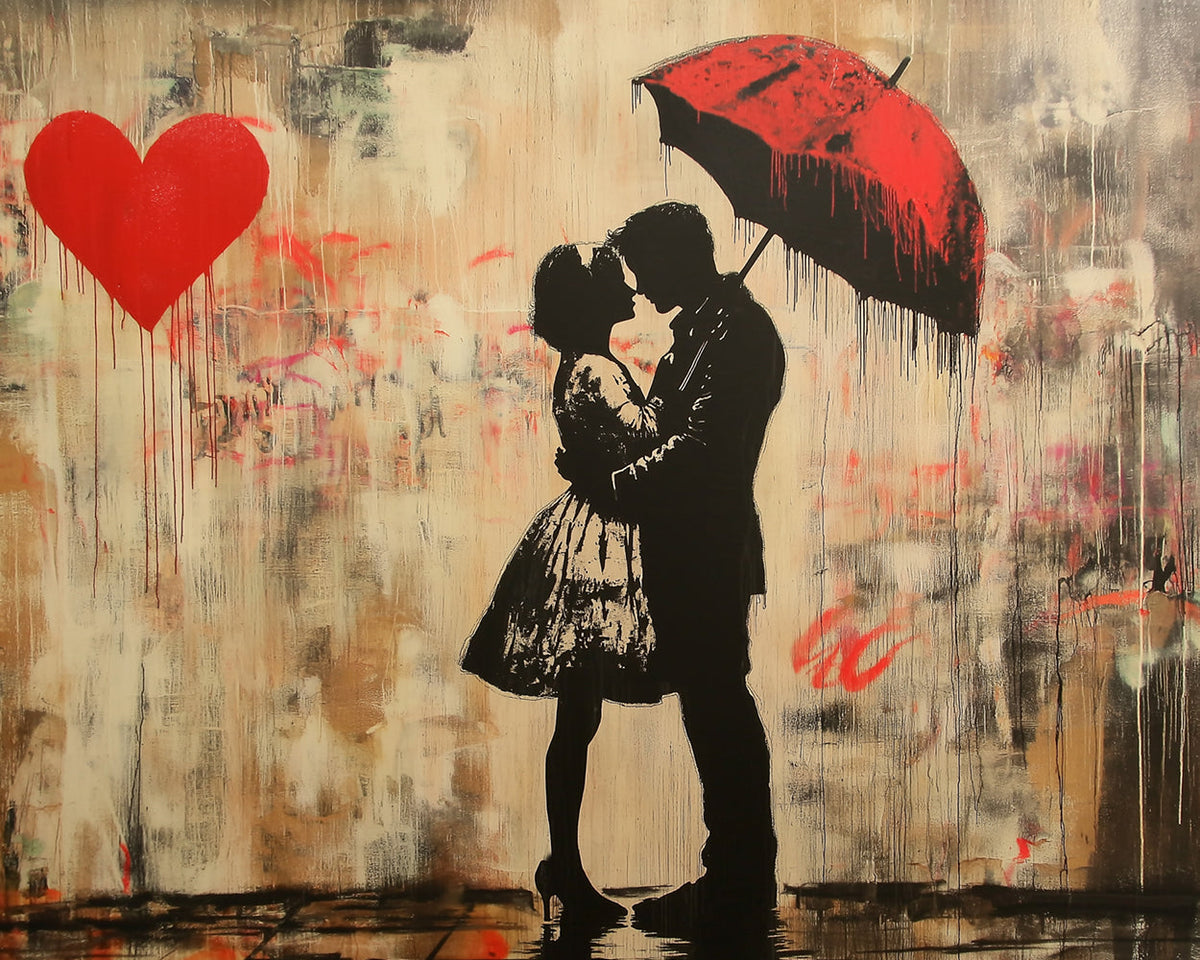 Graffiti-style couple with red umbrella paint by numbers kit for beginners