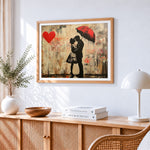 Graffiti-style couple with red umbrella paint by numbers artwork displayed on wall as home decor