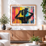 Finished graffiti-style girl silhouette paint by numbers artwork displayed as home decor