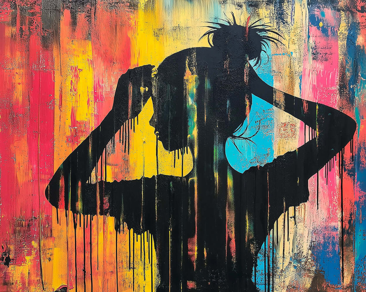 Graffiti-style girl silhouette paint by numbers kit for beginners
