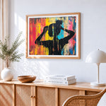 Graffiti-style girl silhouette paint by numbers artwork displayed on wall as home decor