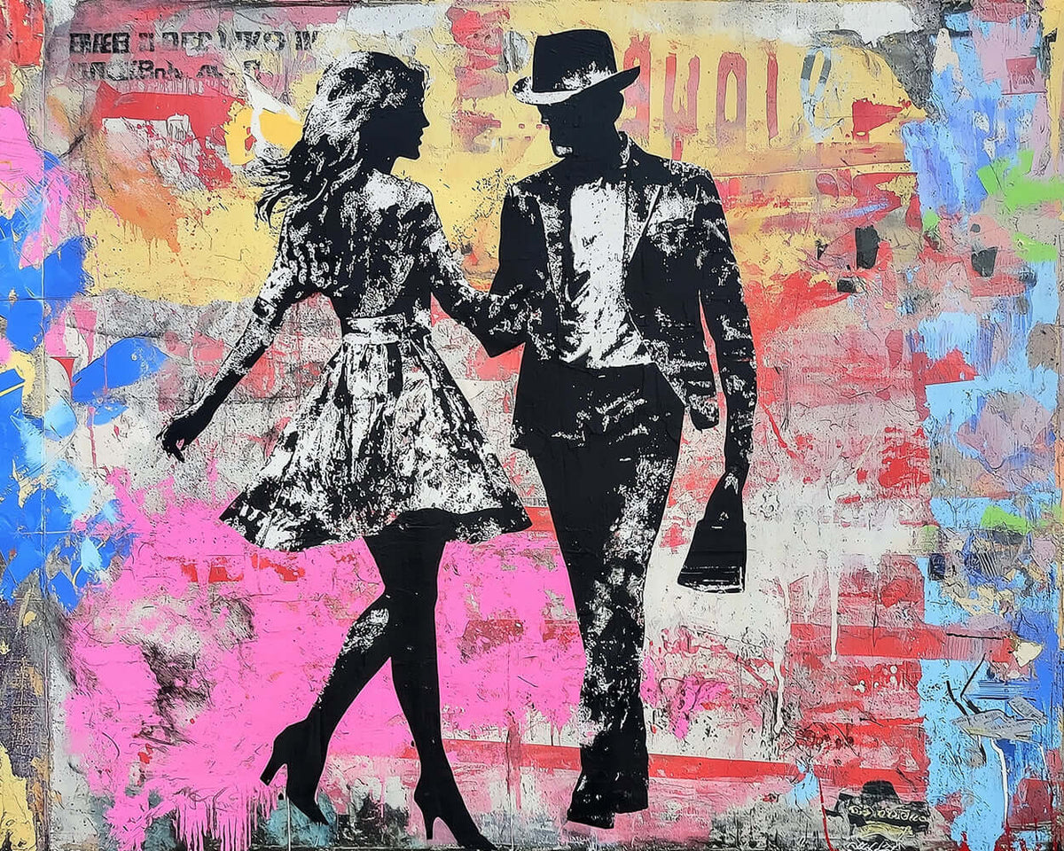 Graffiti-style romantic couple paint by numbers kit for beginners