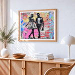 Graffiti-style romantic couple paint by numbers artwork displayed on wall as home decor