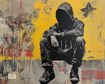 Graffiti-style seated man paint by numbers kit for beginners