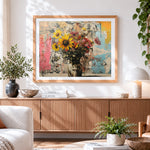 Finished graffiti style sunflowers in a rustic vase paint by numbers artwork displayed as home decor