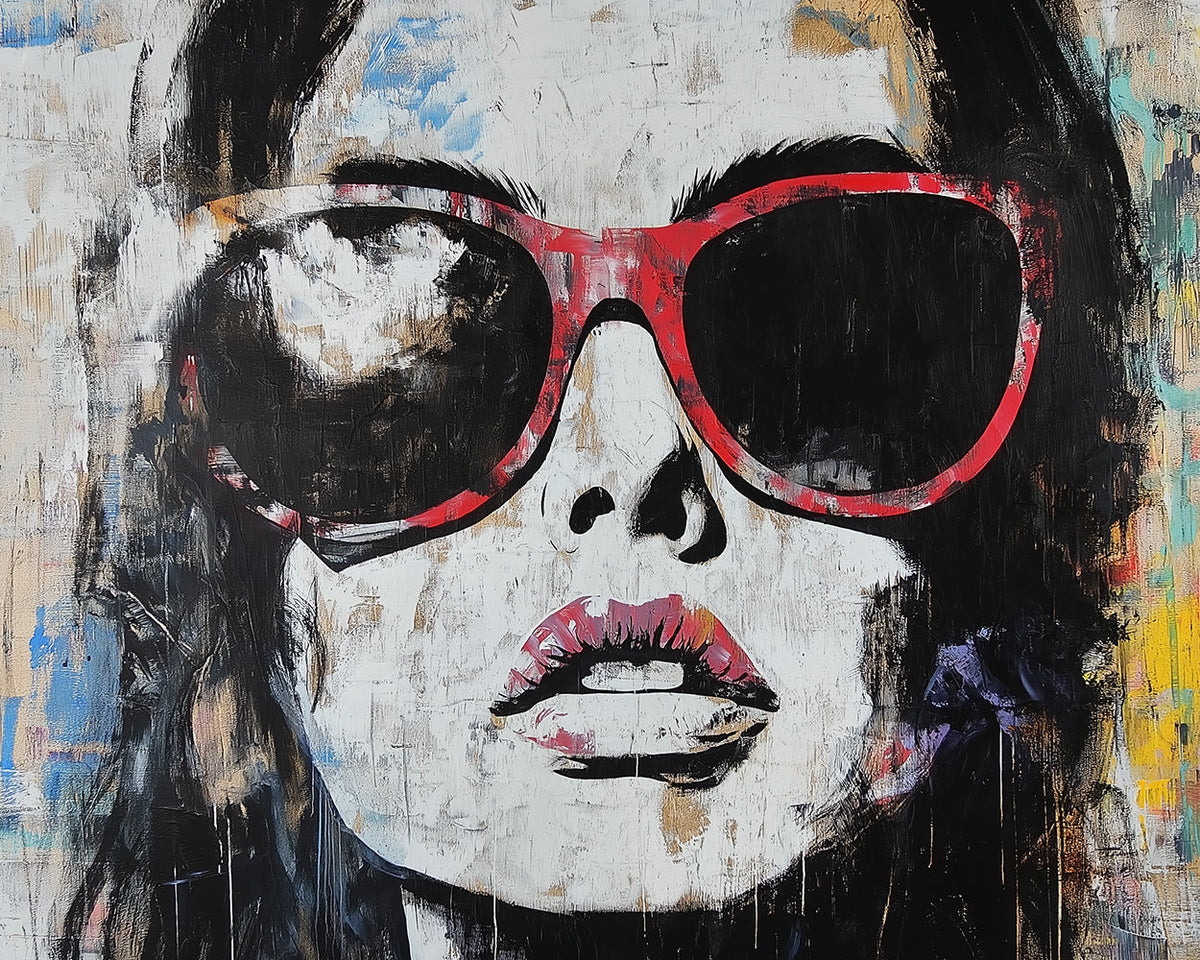 Graffiti-style woman in red sunglasses paint by numbers kit for beginners