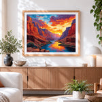 Finished grand canyon sunset paint by numbers artwork displayed as home decor