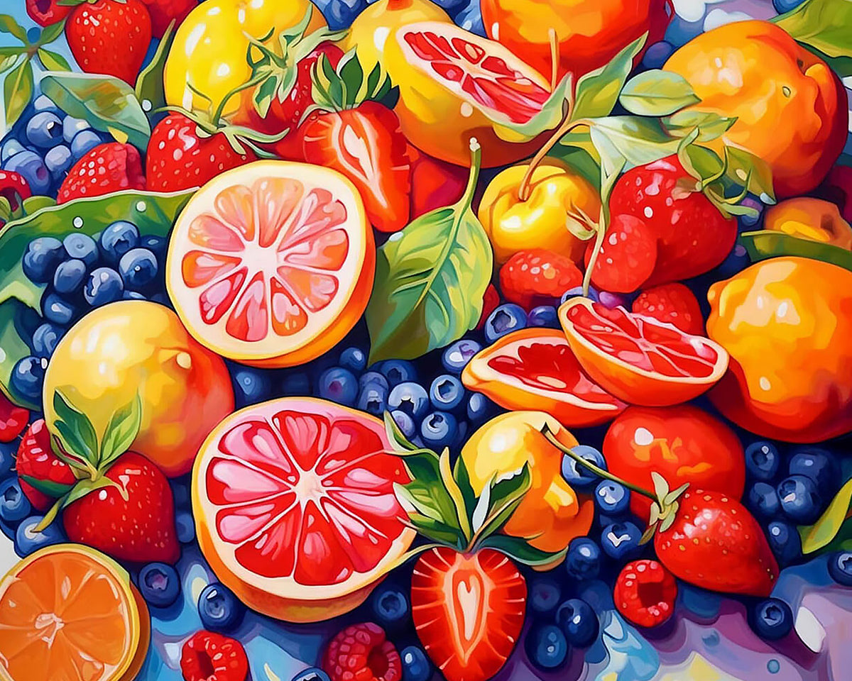 Grapefruit and berries collage cross stitch kit for beginners