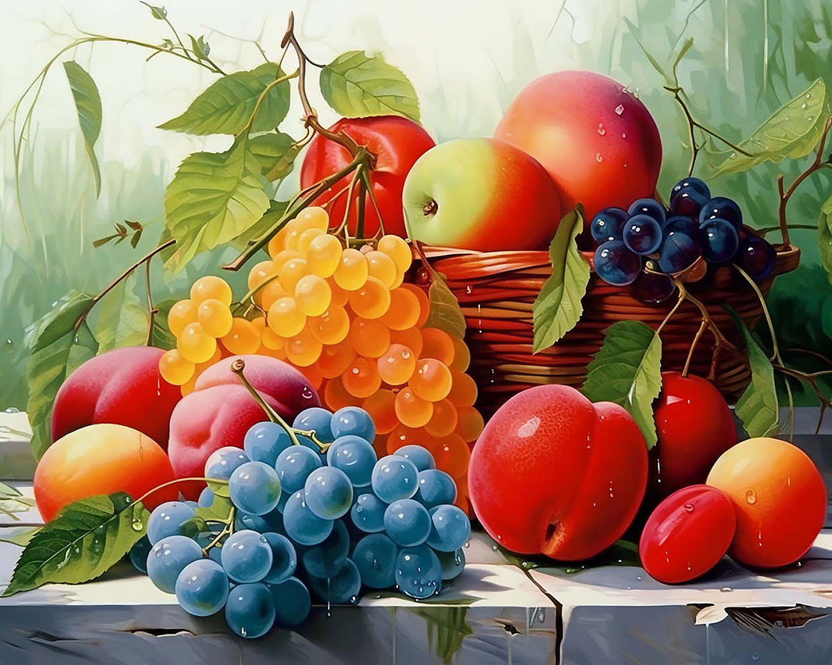 Grapes and apples in basket paint by numbers kit for beginners