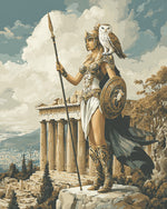 Greek goddess with spear at parthenon cross stitch kit for beginners