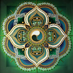 Green and gold geometric mandala cross stitch kit for beginners