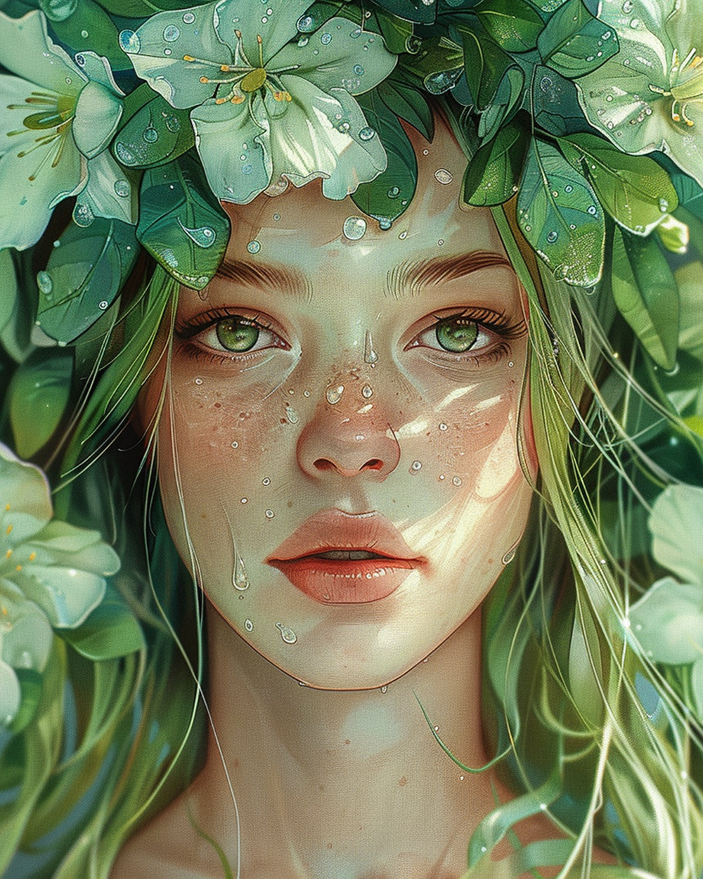 Green eyed nature goddess cross stitch kit for beginners