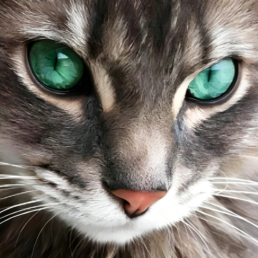 Green eyed tabby cat cross stitch kit for beginners