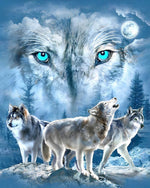 Green eyed wolf pack cross stitch kit for beginners