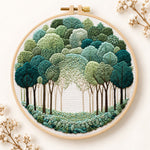 Green forest path embroidery kit