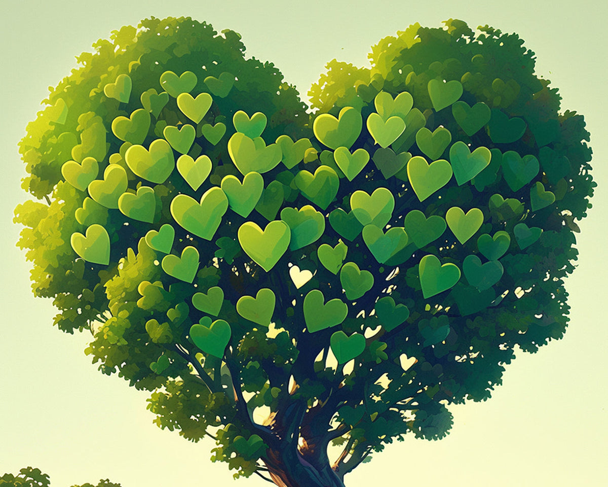 Green heart shaped tree paint by numbers kit for beginners