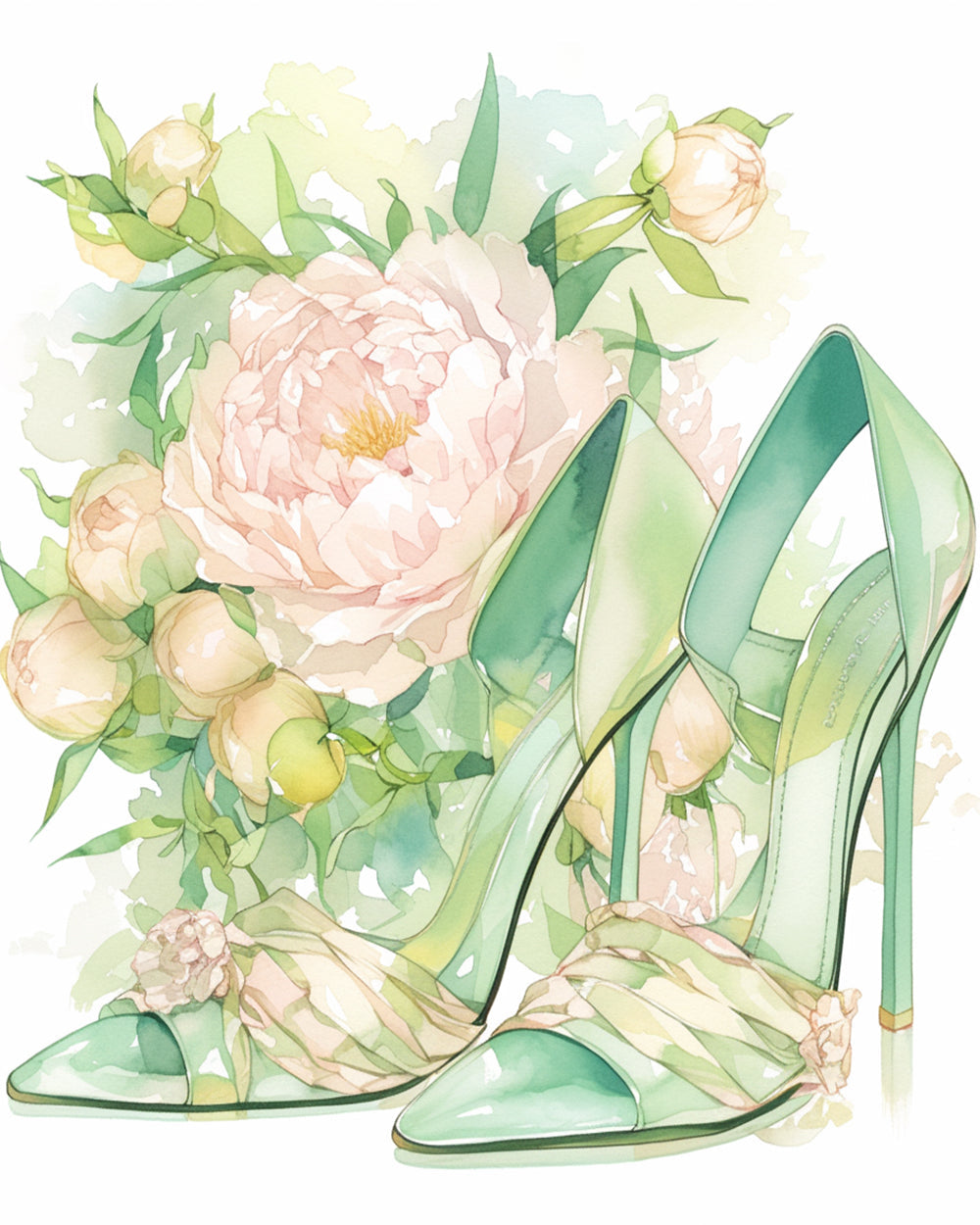 Green heels and peonies cross stitch kit for beginners