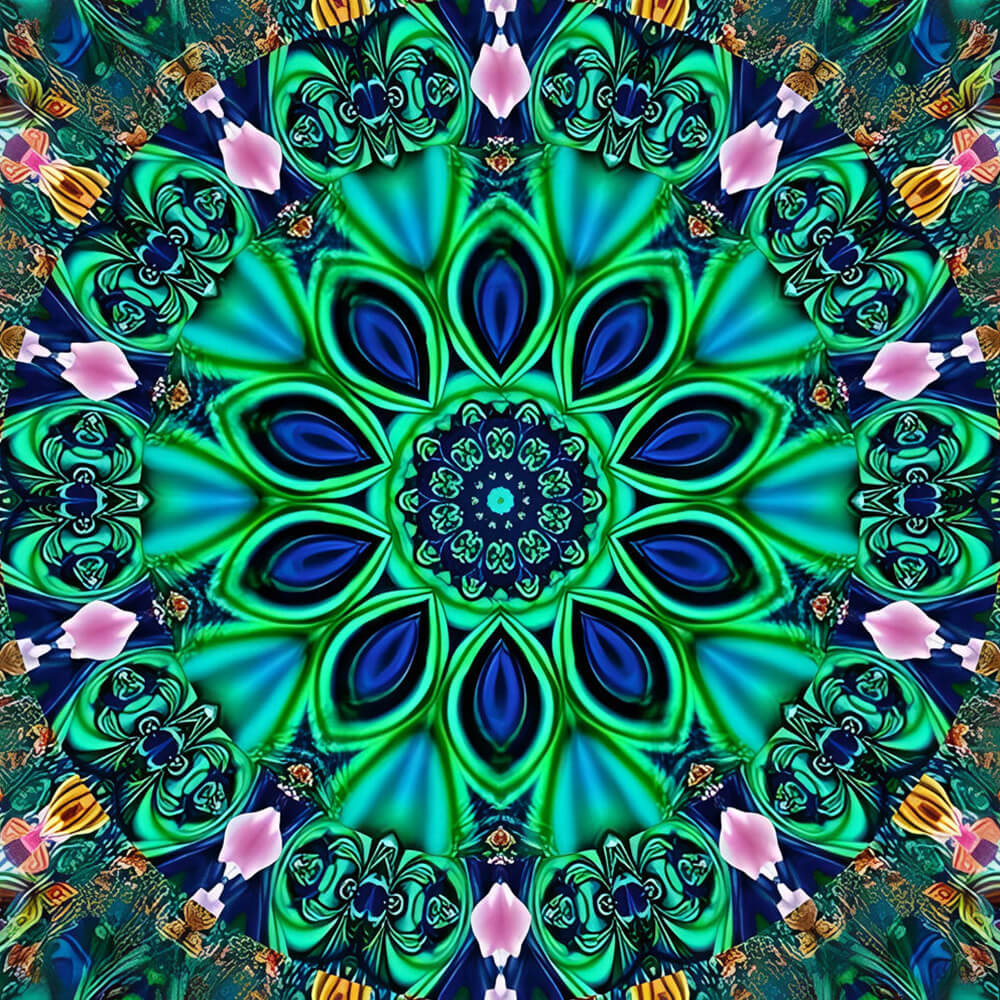 Green kaleidoscope mandala cross stitch kit for beginners