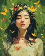 Green leaf flower crown woman cross stitch kit for beginners