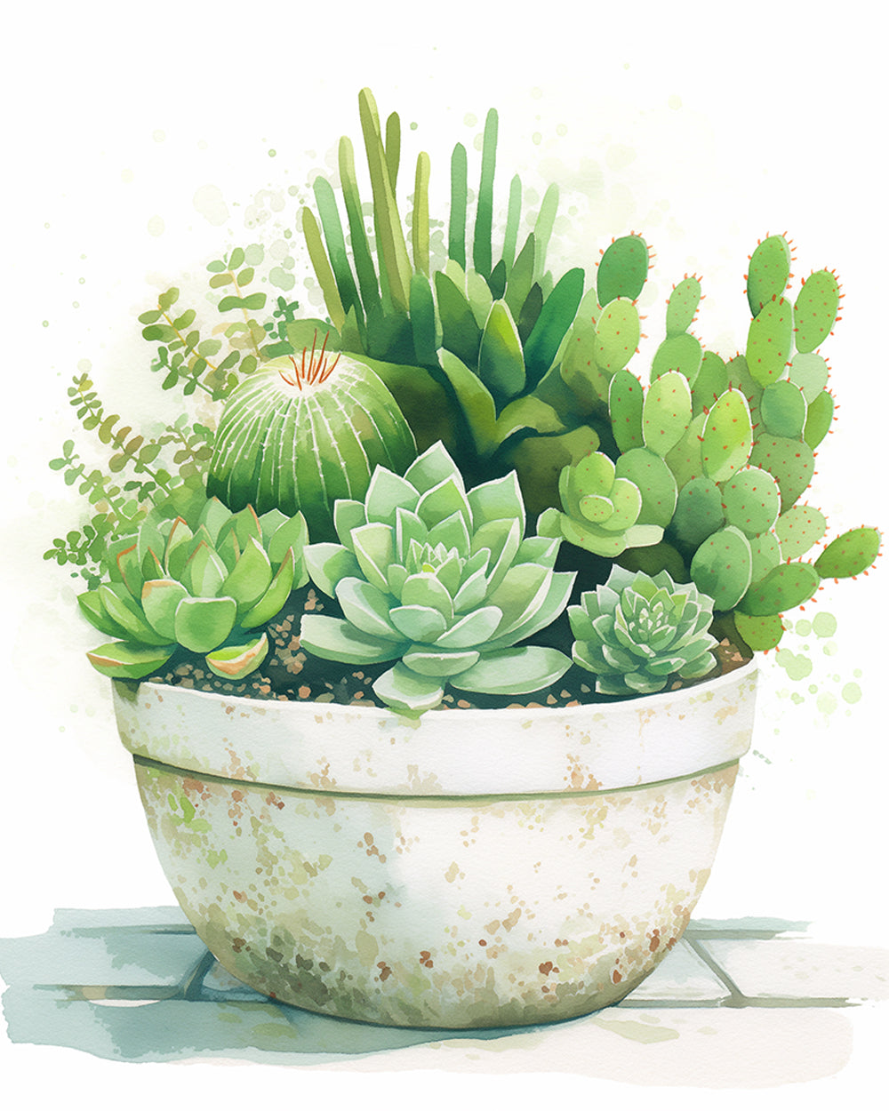 Green potted succulents cross stitch kit for beginners