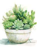 Green potted succulents cross stitch kit for beginners