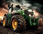 Green tractor in stormy field cross stitch kit for beginners