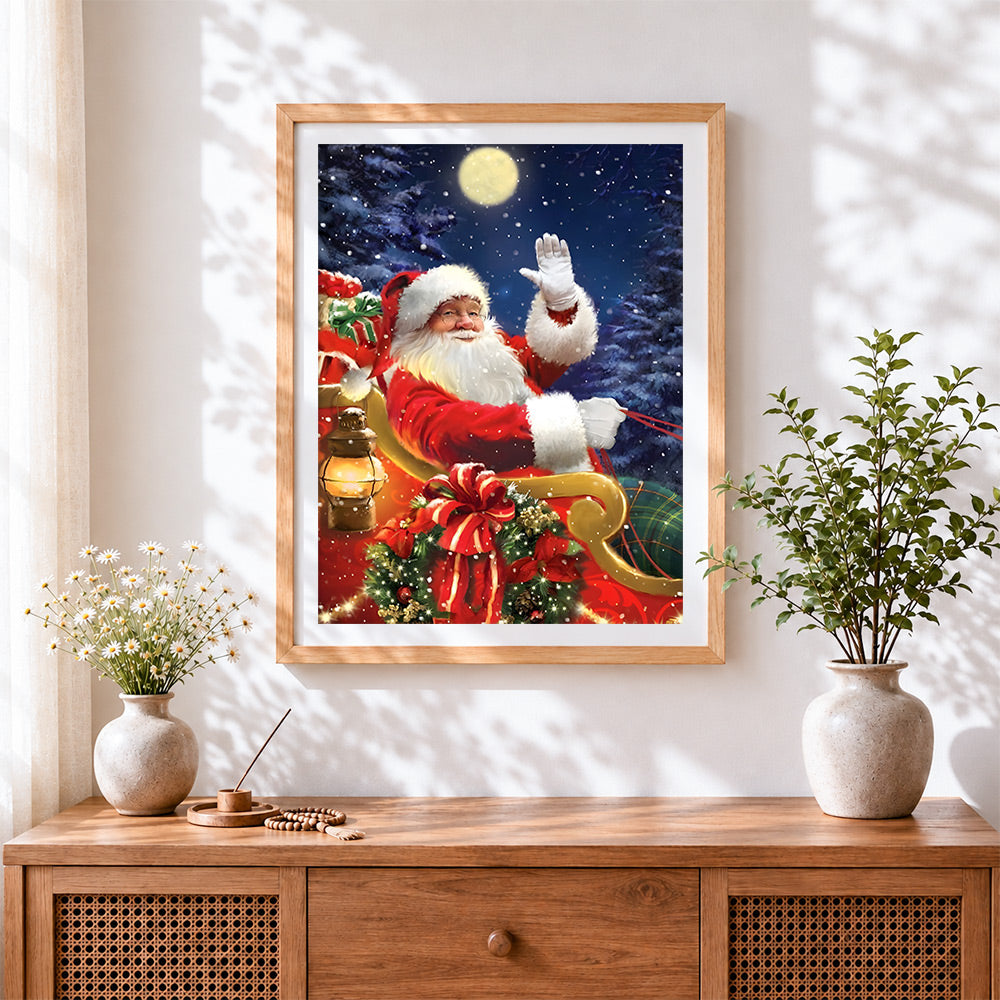 Finished greetings from santa cross stitch artwork displayed