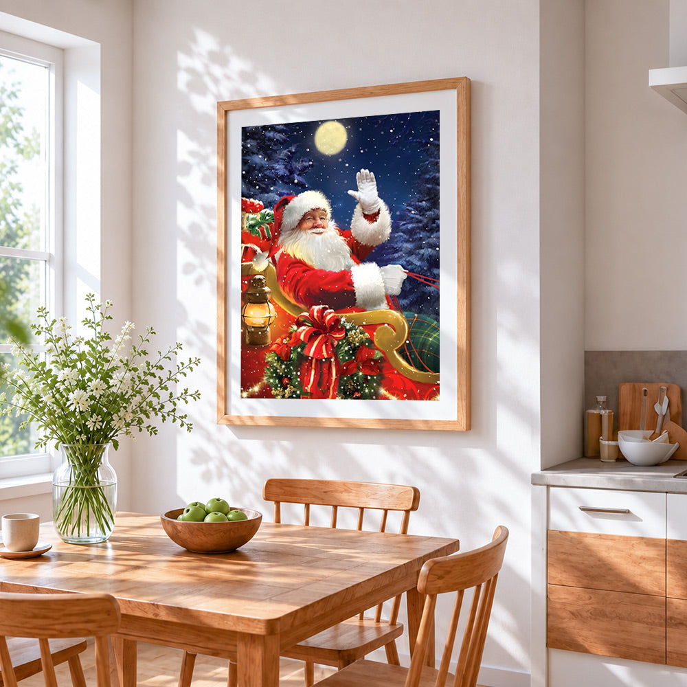 Greetings from santa cross stitch artwork displayed on wall as home decor