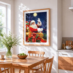 Greetings from santa cross stitch artwork displayed on wall as home decor