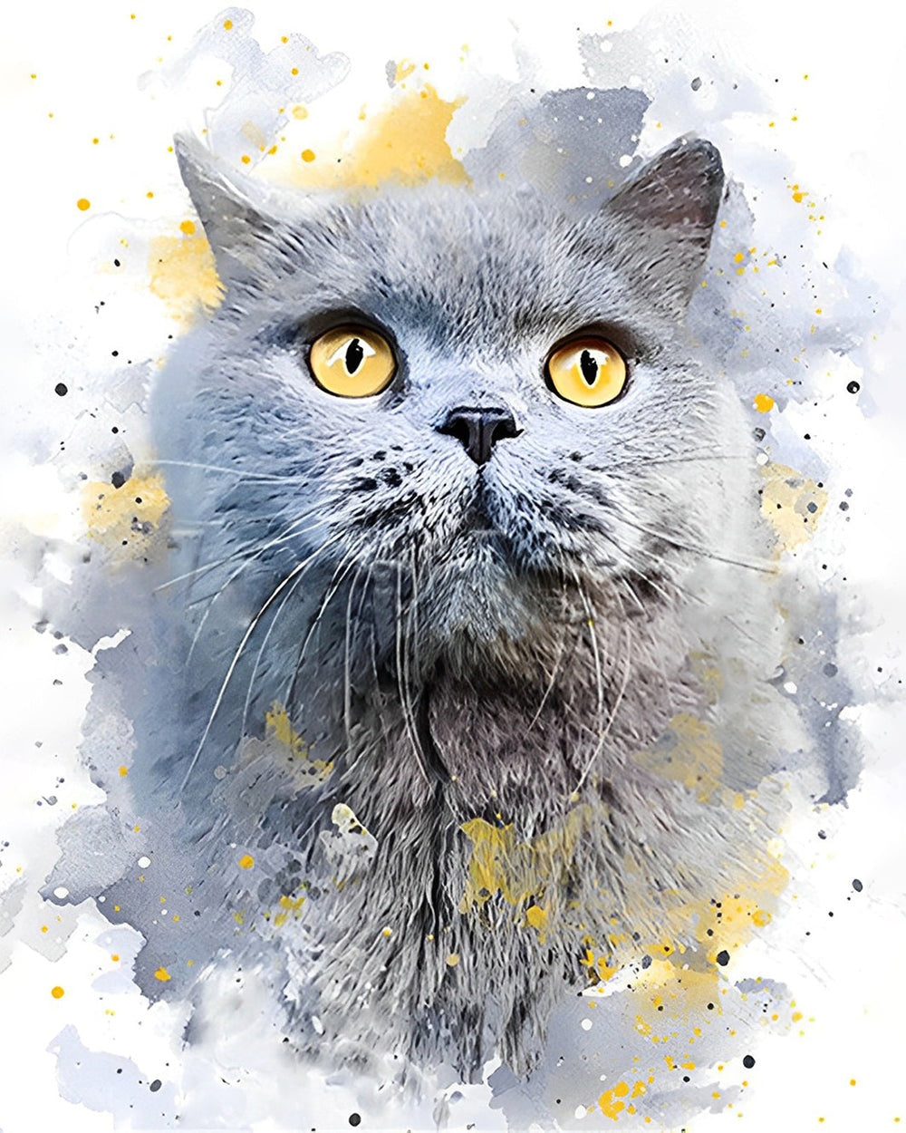 Grey cat watercolour portrait cross stitch kit for beginners
