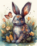 Grey rabbit in a wildflower meadow cross stitch kit for beginners