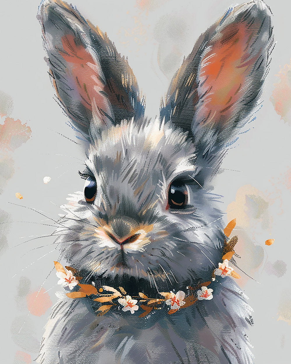 Grey rabbit with a floral crown cross stitch kit for beginners