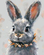 Grey rabbit with a floral crown cross stitch kit for beginners