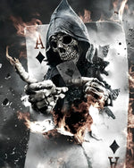 Grim reaper with burning playing cards cross stitch kit for beginners