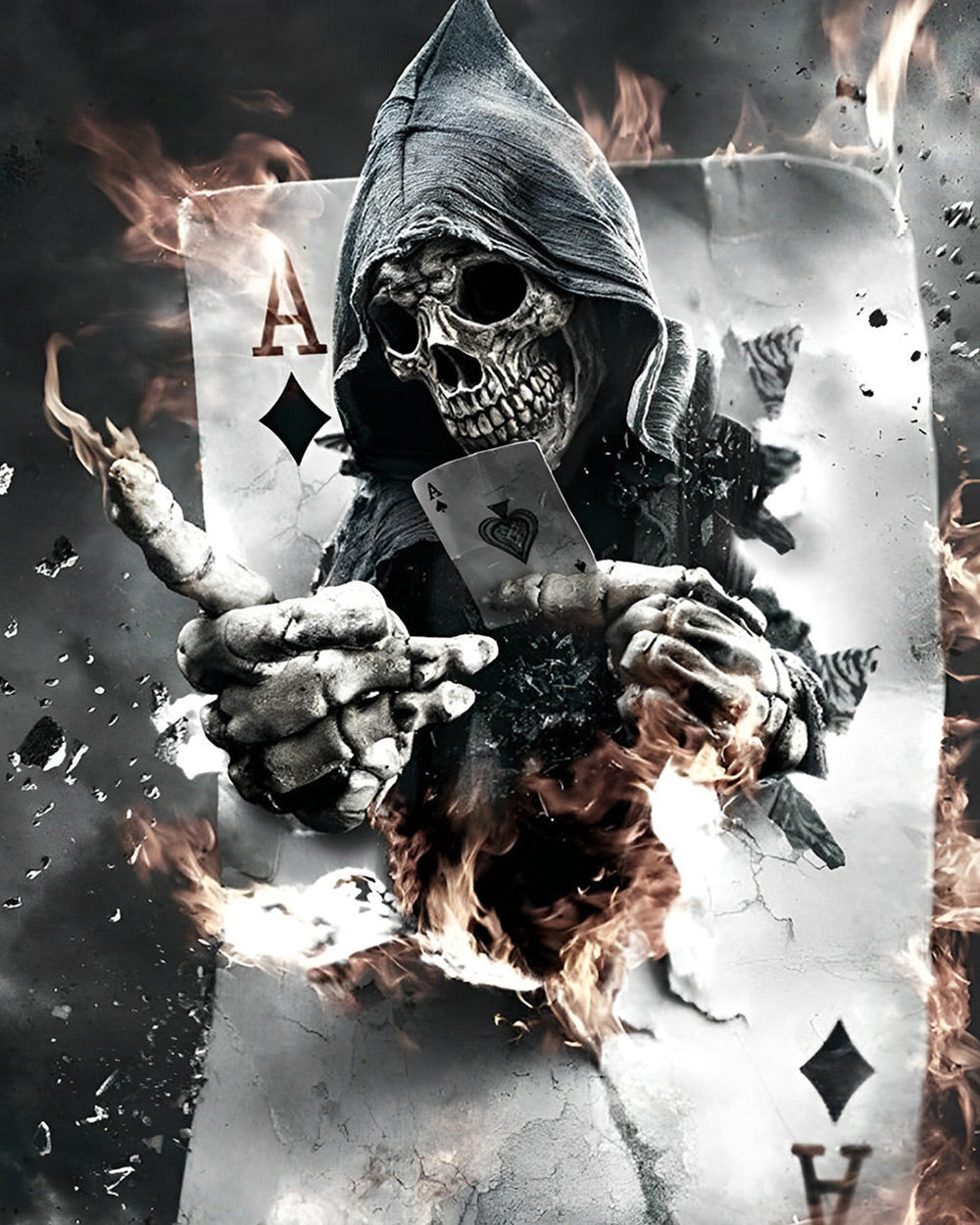 Grim reaper with burning playing cards cross stitch kit for beginners