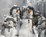 Group of snowmen in winter hats cross stitch kit for beginners