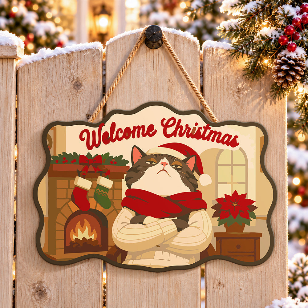Grumpy cat christmas paint by numbers door hanger on a garden gate