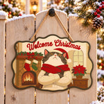 Grumpy cat christmas paint by numbers door hanger on a garden gate