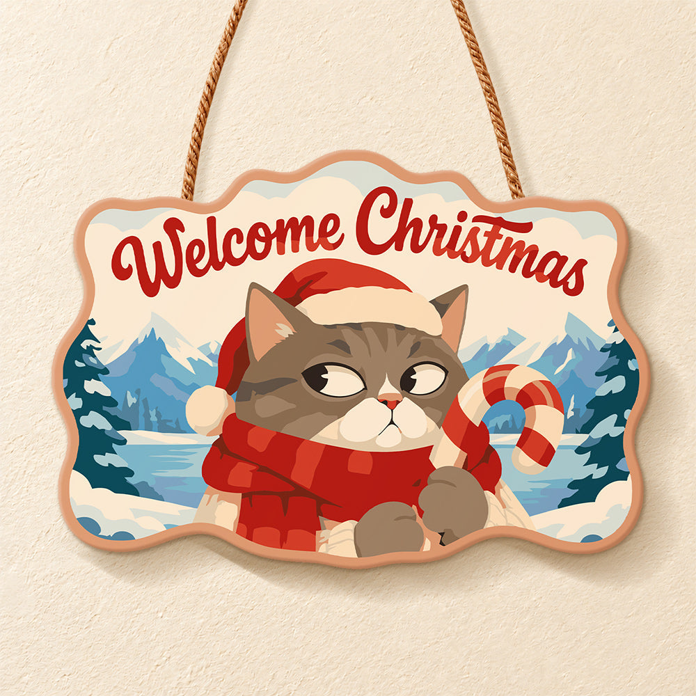 Grumpy cat with candy cane paint by numbers door hanger finished design