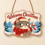 Grumpy cat with candy cane paint by numbers door hanger finished design