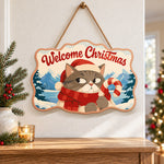 Grumpy cat with candy cane paint by numbers door hanger as indoor wall decor