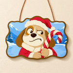 Grumpy dog and candy cane paint by numbers door hanger finished design